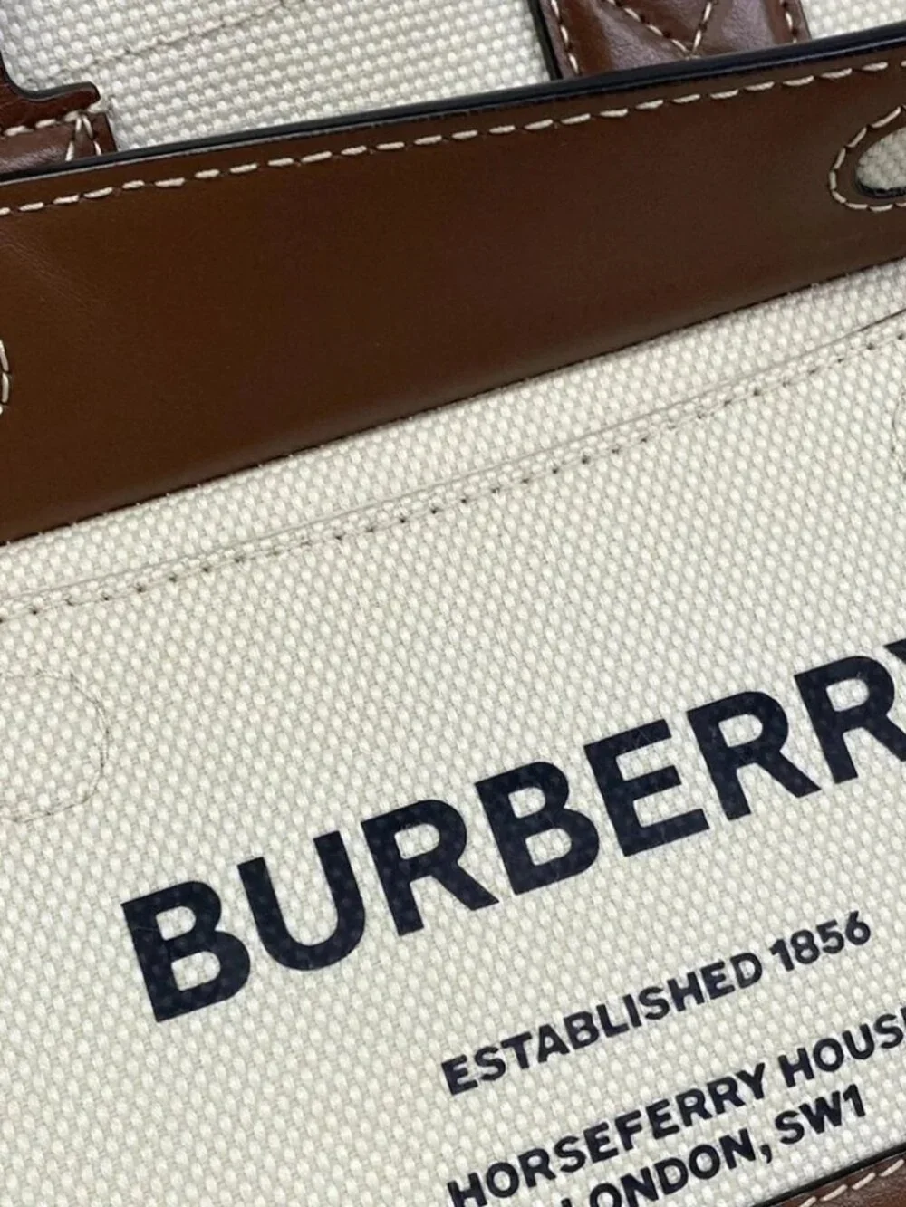 Burberry Mini Fraya Tote 8044143 Cream Brown Canvas Leather Shoulder Bag - Picture 6 of 14